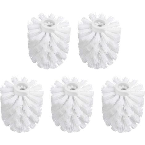 Tête de Brosse WC de Rechange pour Brosses de Toilettes, Tête de Balai pour WC de Remplacement en Set de 5, Blanc, Filetage 16mm, Ø 7 x 9,5cm (1/4)