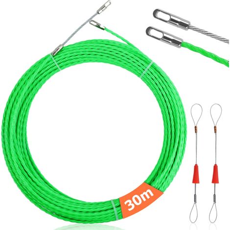 30M Tire Fil Electrique, 4mm Aiguille Electricien, Tire Cable Electrique avec 2 Tête Flexible de Guidage, Spiralé Flexible Aiguille Tire Fil pour Câble de Communication Mur Conduit de Sol (1/5)