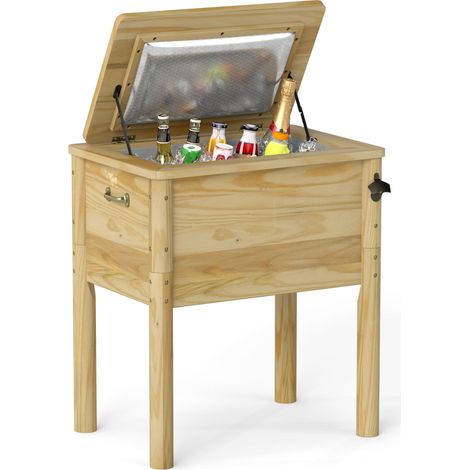 COSTWAY Carrello Porta Ghiaccio su Ruote 67 x 47 x 74 cm, Carrello Refrigerante da 51 L con 3 Maniglie e Apribottiglie, Frigorifero Portavivande da Esterno con Tappo di Drenaggio per Giardino