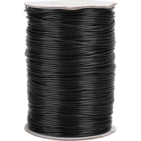 Cordon ciré tissé à la main, écologique, noir, 160 m, 1 mm (1/4)