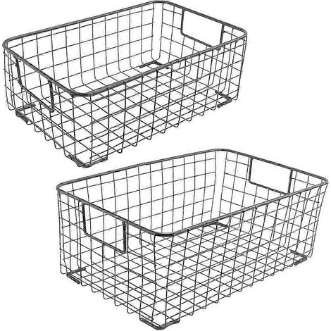 Paniers de rangement en fil métallique avec poignées, bacs de rangement empilables en acier et fer, noirs, pour la cuisine, la salle de bain et le placard - Lot de 1 (1/5)