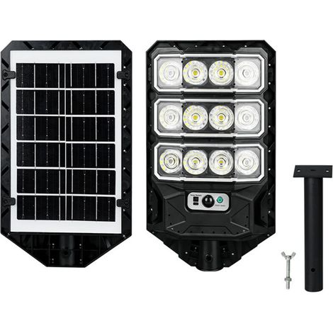 Farola solar exterior con mando a distancia y detector de movimiento, clasificación IP65, 12 LED, batería de 20000 mAh.