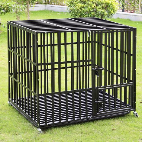 Hundezwinger Outdoor Hundekäfig große hunde mit 3 Türen und 4 Rollen Hundebox mit abnehmbar Bodenschale Drahtkäfig Hundetransportkäfig Gitterbox, XL 107x77x88cm (1/5)