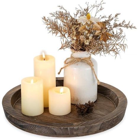 Plateau - 28,5 x 28,5 x 2,8 cm - Plateau décoratif rond - Plateau en bois brun naturel - Durable - Design intemporel - Brun - 28,5 x 28,5 x 2,8 cm (1/5)