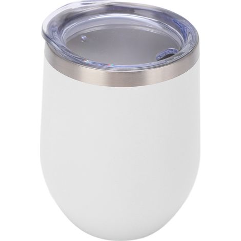 Verre à vin sans pied en acier inoxydable de 35 cl (12 oz), à double paroi isolée sous vide, avec couvercle, idéal pour le café, les cocktails et les glaces (blanc). (1/5)