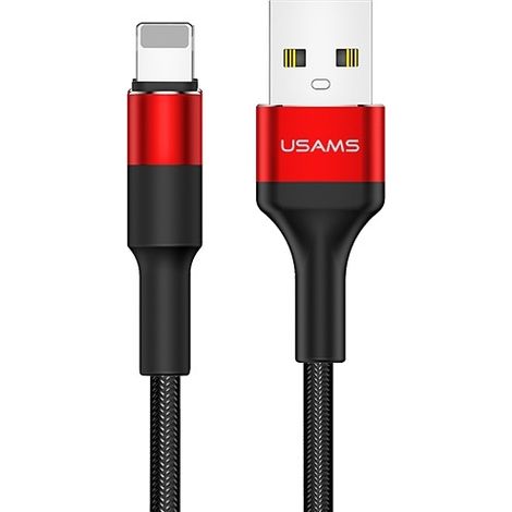 Cable Lightning USAMS de 1,2 m con carga rápida, color rojo.