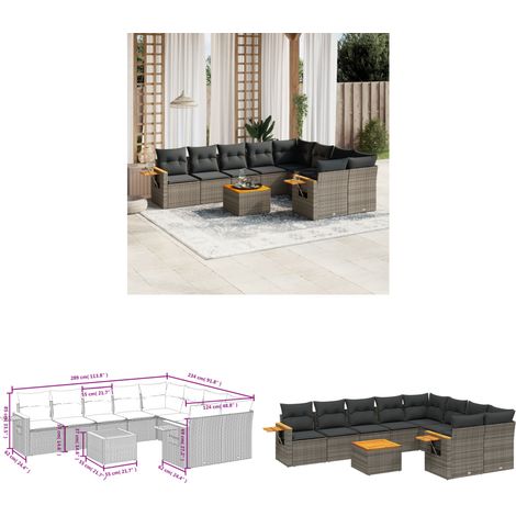 10-tlg. Garten-Sofagarnitur mit Kissen Grau Poly Rattan - Gartenmöbel - Sofasatz - Rattan Möbel - Outdoor Sofa - Lounge Set - Home & Living (1/3)