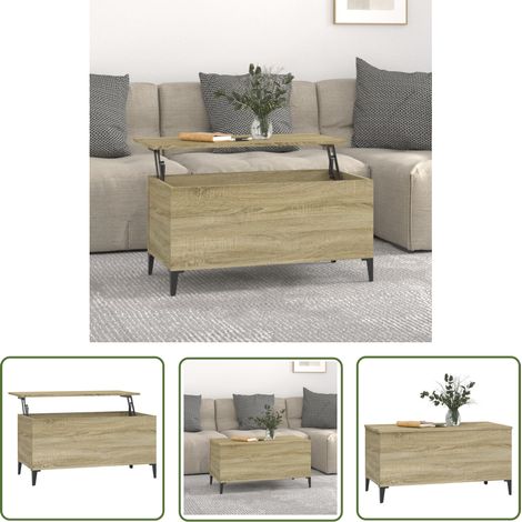 The Living Store Table basse Chêne sonoma 90x44,5x45 cm Bois d'ingénierie - Table Basse - Meuble Salon - Table D'appoint - Table Relevée - Design Moderne (1/5)