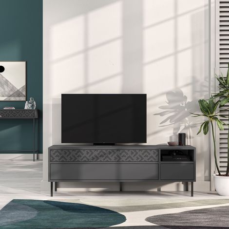 Heaton Modern TV Stand Multimedia Centre TV Unit Anthracite Grey With Storage Cabinet