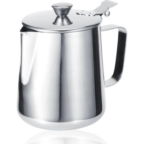 Pichet à lait avec couvercle, 600 ml/1000 ml, Pichet Lait Inox, Tasse de Laits Mousse En Acier Inoxydable, tasse à mousser le laits avec poignée pour café au laitss (600ML) (1/5)