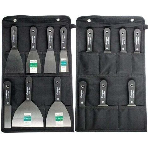 Kit de plâtrier, spatule en acier, couteau à mastic, kit 7 pièces avec sac de rangement, grattoir mural avec manche en plastique antidérapant