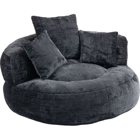 Fauteuil relax moelleux dossier haut, 3 coussins – Pour adulte, intérieur et extérieur, gaming, chambre ou bureau, velours côtelé noir (1/5)