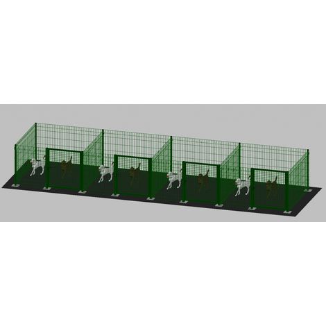 Recinto-Box Modulare per Cani in Ferro Zincato e Verniciato Verde-con Pali a Tassellare - cm 200x200x122h(per 4 box) (1/2)