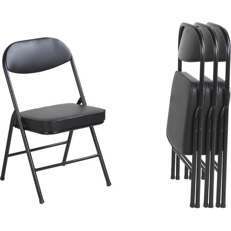 Set di 4 sedie pieghevoli in acciaio ed ecopelle con seduta imbottita, nero (1/5)