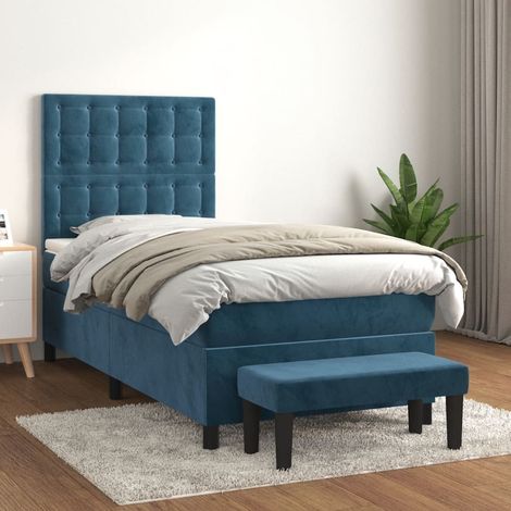 Lit simple  Lit à sommier tapissier avec matelas  Lit Adulte Bleu foncé 100x200 cm BVM55977 (1/5)