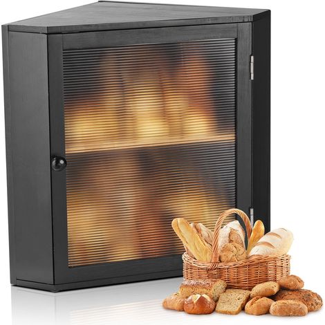 Boîte à Pain d'Angle pour Comptoir de Cuisine 2 Niveaux, Récipient de Stockage pour Pain de Style Ferme, Grande Capacité, avec Panneau de Porte Ondulé en Acrylique, Rangement Alimentaire, Noir (1/5)