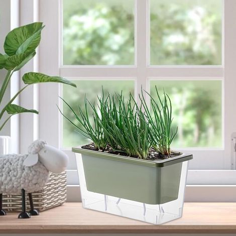 CCYKXA Moderne, selbstbewässernde rechteckige Kunststoff-Blumentöpfe mit Wasserreservoir, ideal für Kräuter und Blumen, für Fensterbänke und Balkone, 26,5 x 14 x 12 cm