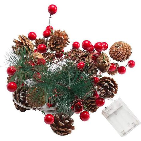 Guirlande lumineuse LED avec clochettes, aiguilles et pommes de pin, 2 m (6,8 pi) / 20 LED. Décoration intérieure et extérieure pour Noël : patio, jardin, mariage, chambre. (1/5)
