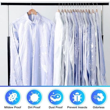 Sacchetti porta abiti in plastica trasparente – Confezione da 30 (60 x 140 cm) per camicie, giacche, abiti e maglioni