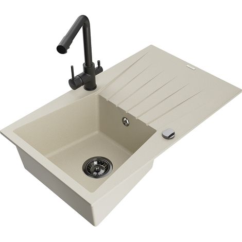 Mexen Cesar Granitspüle 1-Schüssel mit Abtropffläche und Küchenarmatur Duero, beige - 6514-69-671600-70 (1/5)