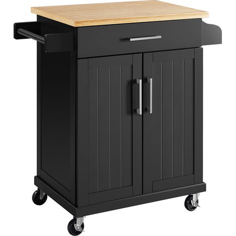 Yaheetech Carrello da Cucina con Ruote Carrello di Servizio con Cassetto Carrellino Portaoggetti Multiuso Salvaspazio a 2 Ante Stile Moderno Porta Microonde Nero (1/5)