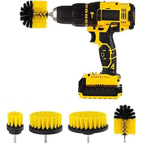 Brosses pour perceuse, nettoyant pour salle de bain et cuisine, outil de nettoyage ménager pour surfaces de salle de bain, coulis, baignoire, douche, cuisine, voiture, bateau, lot de 4 (1/5)