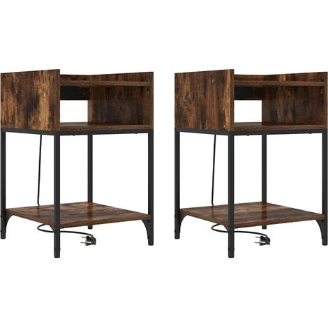 Lot de 2 Table de chevet,Cabinet de chevet,Table de nuit avec étagère Chêne fumé 40 x 40 x 61 cm CFW133257 (1/5)