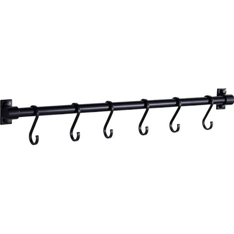 Soporte de pared para utensilios de cocina de 40 cm, estante para utensilios de cocina con 6 ganchos móviles, no requiere perforación, riel con ganchos para cocina, apto para cocina, baño y dormitorio (1/5)
