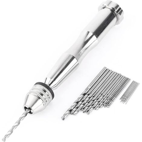 Perceuse à Main Argent avec 25Pcs Foret Mince 0.3-3.6mm Outil pour Artisanat Réparation du Montre PCB et Fabrication du Bijoux (1/5)