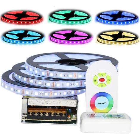 Sysled – Ruban LED 5050 RGB 15 mètres IP67 – 60 LED/m – Alimentation 12V – Télécommande incluse – Éclairage intérieur/extérieur