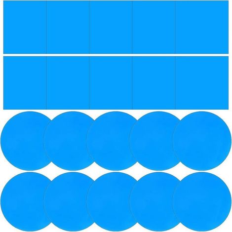 20 PCS Rustine pour Piscine, Patchs de Réparation de Piscine en Vinyle Kit de Réparation de Piscine Liner Auto adhésif en PVC pour Tente Spa château Gonflable 10 Carrés + 10 Cercles Bleu (1/5)