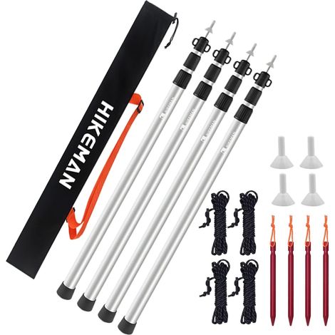 Poteaux de Tente poteaux de Camping pour bâche auvent auvent Porche voiles de Soleil bâche Hauteur Libre en Aluminium télescopique réglable 90-230 cm (4PCS-Silver) (1/5)