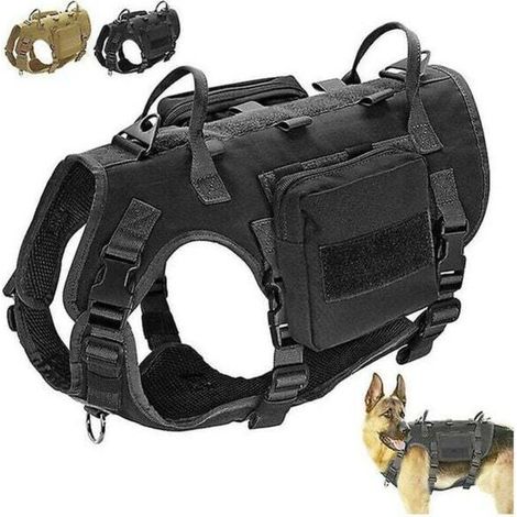 Chien d'entraînement militaire tactique K9 + gilet à poche latérale souple grand noir tan
