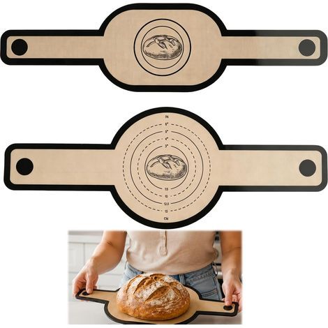 Set di 2 tappetini da forno in silicone alimentare (1 rotondo e 1 ovale) con manici lunghi, antiaderenti, riutilizzabili, resistenti al calore, per pane, casseruola e pasticceria.