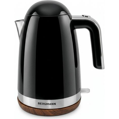 Hervidor eléctrico Bergmann FR008 de 1,7 L y 2200 W, color negro con base imitación madera. (1/5)