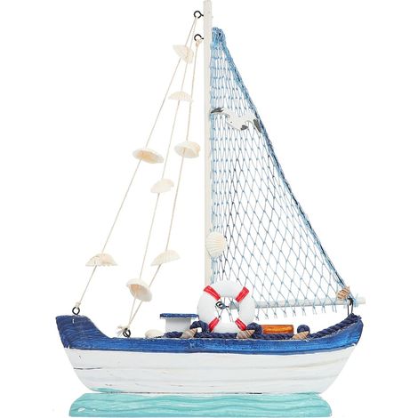 Maquette de Voilier en Bois Méditerranéen 1pc Ornement de Bateau Bleu pour Décoration de Bureau et Boutique Moderne (1/5)