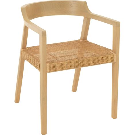 Chaise en bois naturel assise cannage style contemporain - Bois naturel clair et cannage beige (1/5)