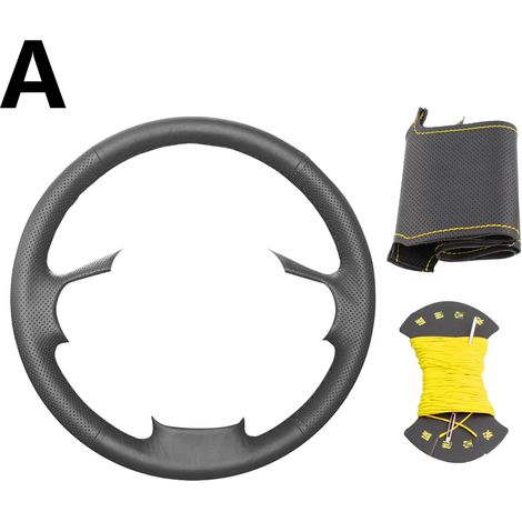 (Filet jaune) Housse de volant sur mesure, compatible avec Hyundai Tiburon 2003-2008 Coupé et 2002-2008. Revêtement en cuir tressé. (1/5)