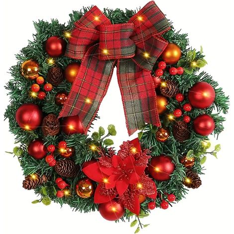 Eleganter 40-cm-Weihnachtskranz mit künstlichen Tannenzapfen und roten Beeren – perfekt für Weihnachtsfeiern und als Wanddekoration (1/4)