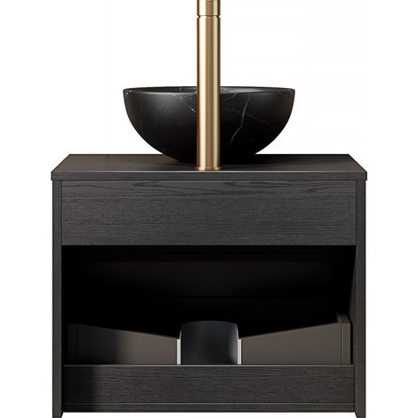 Mobile bagno sospeso 60 cm con lavabo in ceramica nera, cassetto, mensola e LED HOMVRA (1/5)