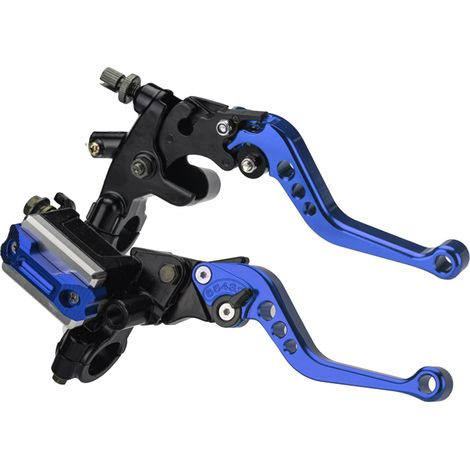 Ensemble Poignée Leviers d'embrayage Pompe Frein Réglable Hydrauliquement, Kit Levier d'embrayage Levier Frein Moto 7/8" Universels,Frein Embrayage Maître-Cylindre Réservoir Leviers(Bleu) (1/5)