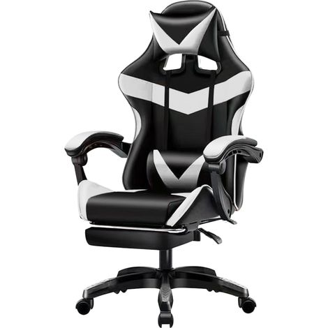 Sedia Gaming da Scrivania con Poggiapiedi e Cuscino Lombare e Cervicale Bianco