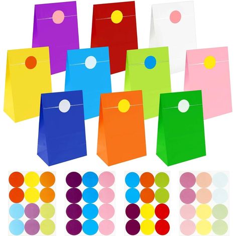 20 Pcs Sac en Papier Kraft, Sachet bonbons anniversaire, Sac Cadeau sachets cadeaux Sacs de Bonbons en Papier Kraft avec 48 Autocollants pour anniversaire enfant Fêtes, Fête de mariage (1/5)
