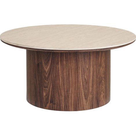 Minamata Couchtisch Ø80cm, Keramik-Tischplatte Travertin, Walnuss-Dekor. (1/5)