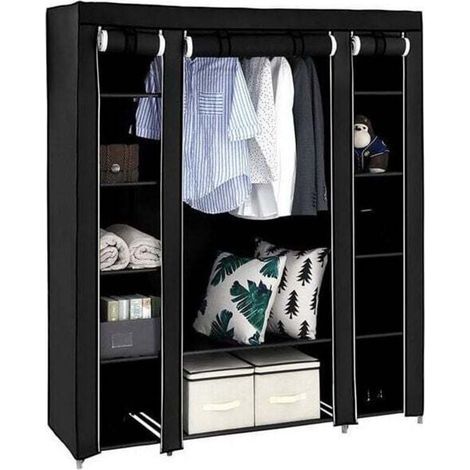 Armoire en tissu non tissé 5 couches avec 12 compartiments, 15045175-noir (1/4)