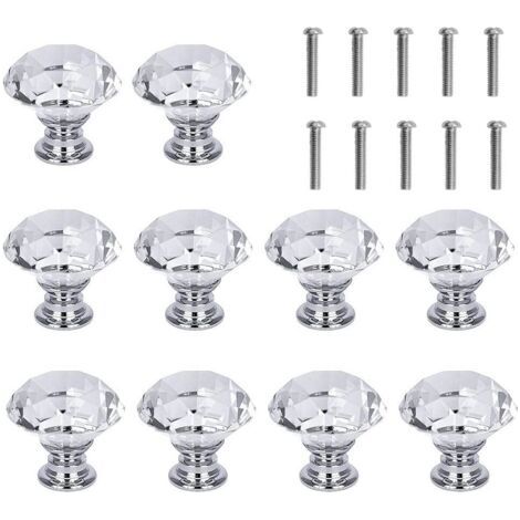 Lot de 10 poignées de vitrine, losange, 3 cm, blanc (1/5)