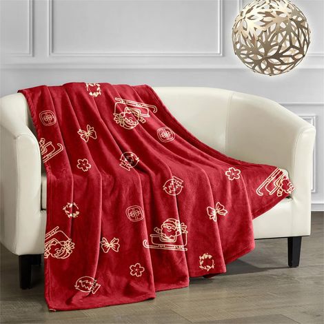 Couverture En Flanelle - Motif Bonhomme De Neige De Noël - Pour Canapé Ou Lit - 70 x 100 cm - Rouge (1/5)