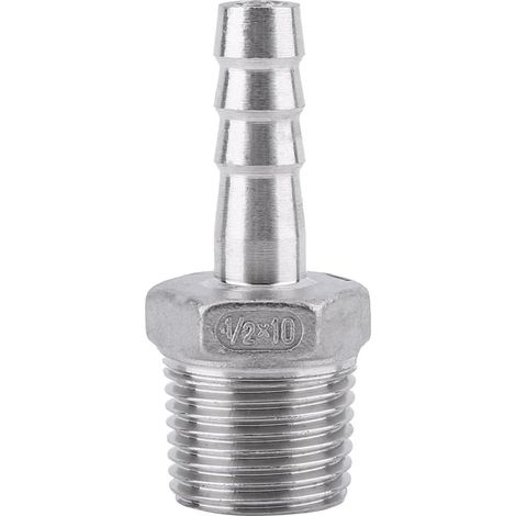 Raccords de tuyau cannelé en acier inoxydable SS304 Raccord tuyau filetage mâle Connecteur queue tuyau cannelé BSP 1/8"3/4" pour raccorder tuyau d'air, un tuyau carburant, (1/2×10mm) (1/5)