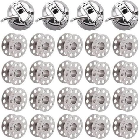Metal Bobbin Case, 4-Piece Bobbin Box for Sewing Machine, 20-Piece Metal Bobbins, Compatible with Singer, Janome, Brother, Standard Domestic Craft Sewing Machines (1/4)