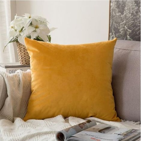 Housse de Coussin en Velours Décoratif Canapé outgeek Home Decor Taie d'oreiller Super Doux Decoration Maison Salon Chambre pour Canapé Clic Clac 50 x50 cm 20"x20",1 Pièce Jaune Moutarde (1/4)